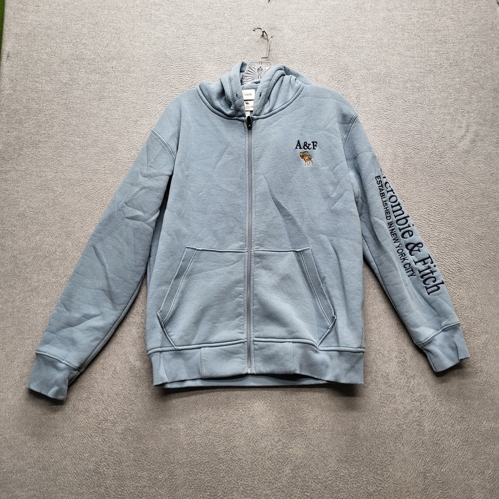Abercrombie & Fitch Men Hoodie L Light Blue A&F Moose Logo Embroidery Y2K
